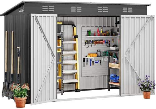 Galvanized steel storage shed with sloped roof