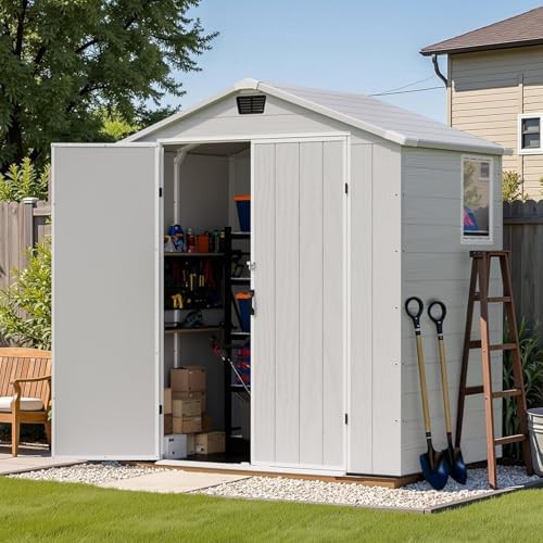 Light grey resin lawn mower shed — photo 3