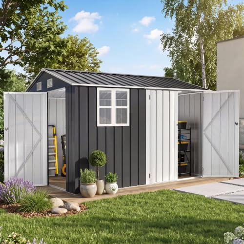 Large garden storage shed with three doors