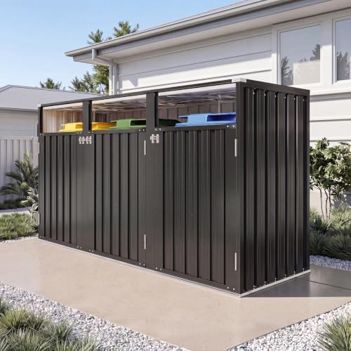 Metal waterproof storage shed for three bins