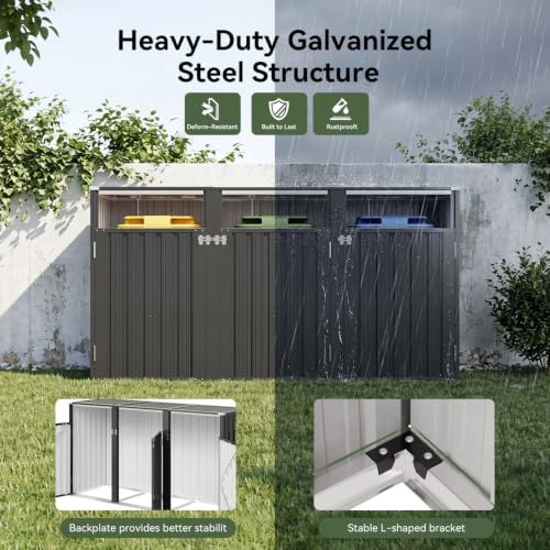 Metal waterproof storage shed for three bins — photo 4