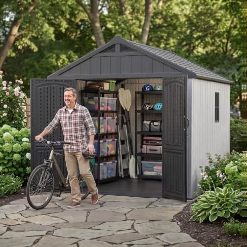 Beige resin garden shed with floor — photo 3