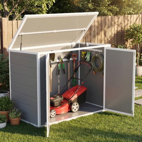 Resin horizontal trash can storage shed