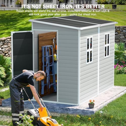 Gray Resin Lean To Shed with Window — photo 3