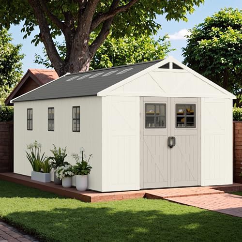 Extra large beige resin shed with floor
