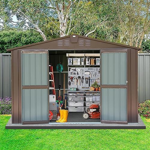 Metal storage shed with lockable double doors