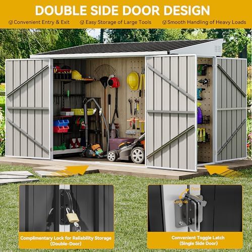 Dark gray three door metal storage shed — photo 4