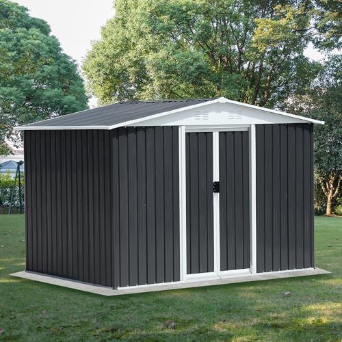 Aluminum garden shed with apex roof and sliding doors