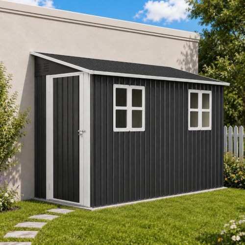 Black Lean To Metal Shed with Floor Base